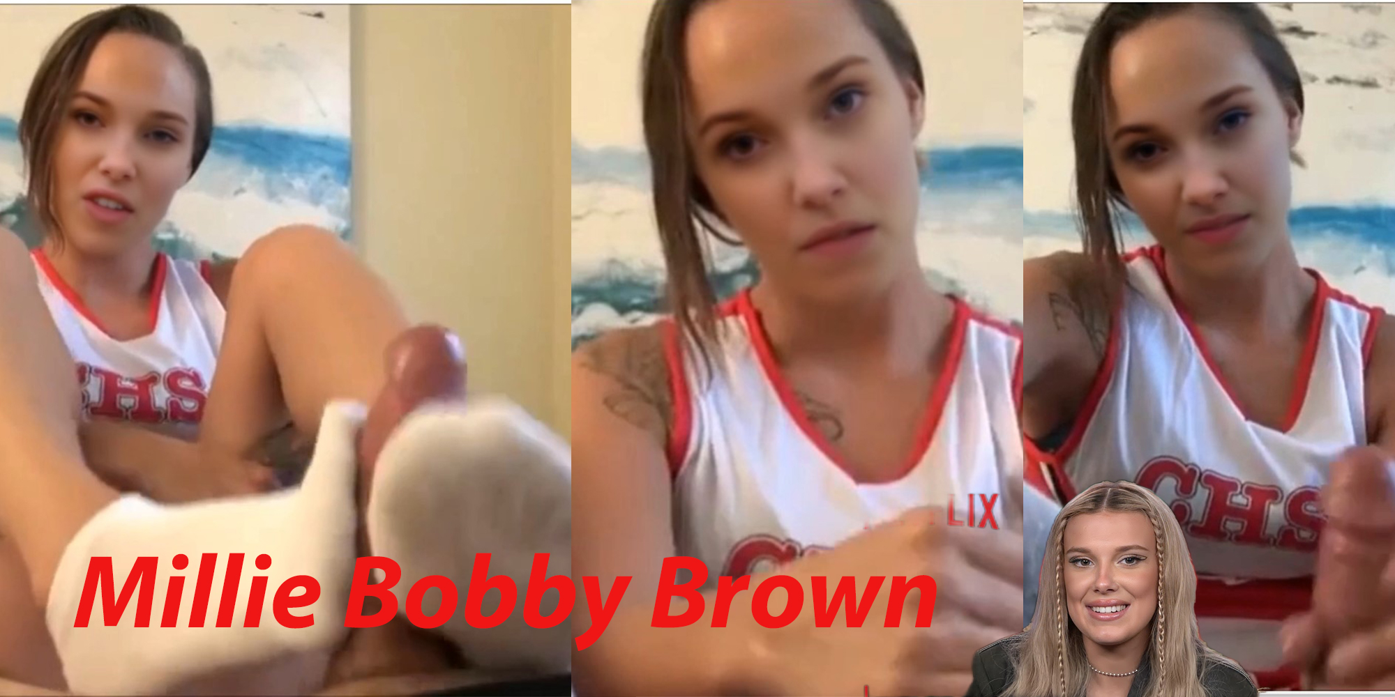 Millie Bobby Brown Cheerleader footjob and handjob